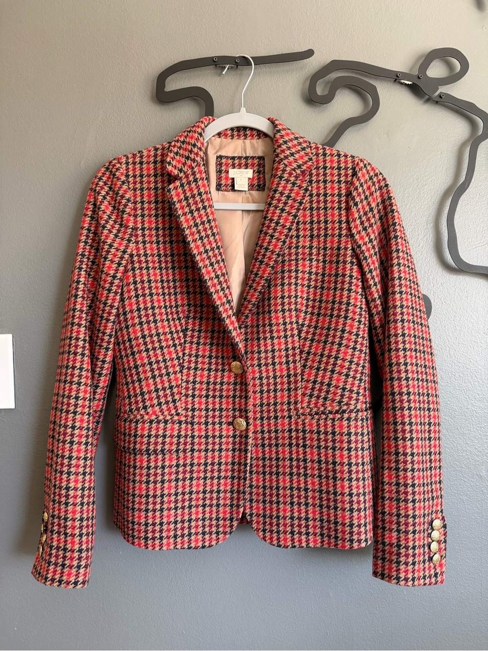 JCrew Women's Red Navy Houndstooth Blazer Jacket